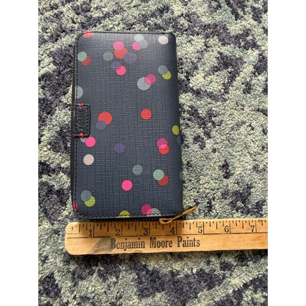 Blue Multicolor Polka Dot Leather Wallet Wristlet Casual Preppy - Picture 8 of 8